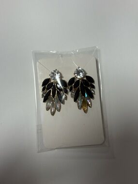 Crystal & Black Leaf Drop Earrings - Statement Women's Jewelry